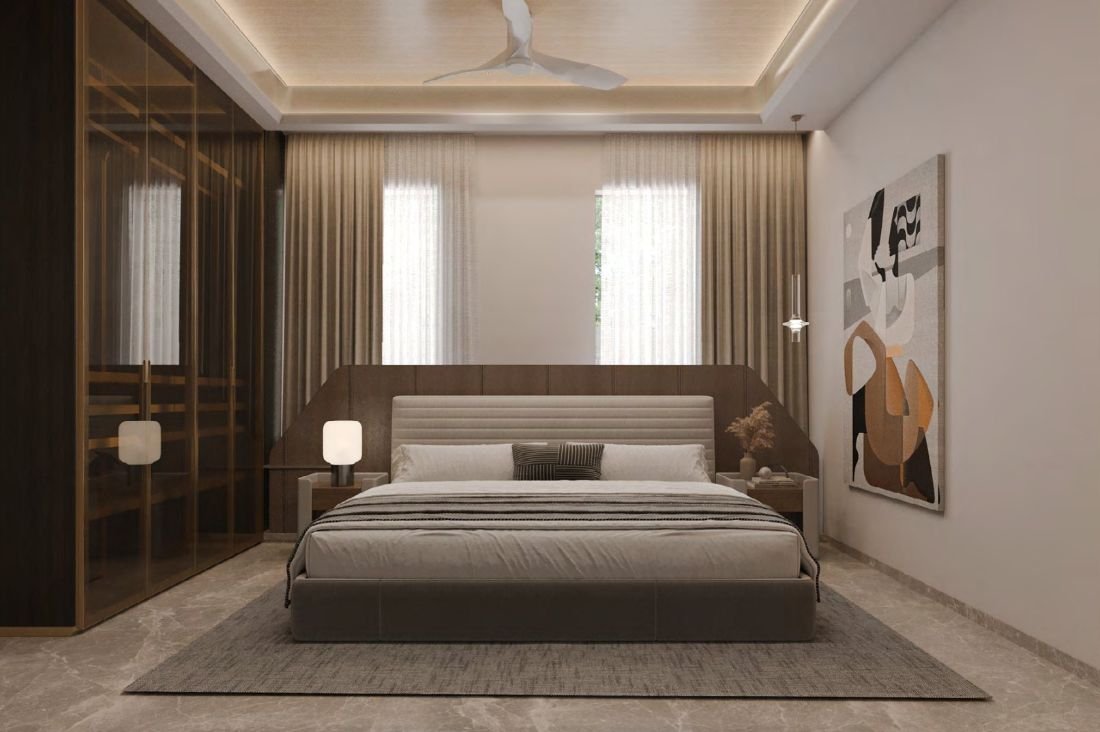 3D render of the master bedroom from the design proposal